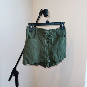 Forever 21 Cotton Army Green Cozy Tie-Up Shorts